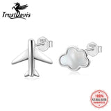 Real 925 Sterling Silver Clouds Plane Stud Earrings For Women Wedding Party
