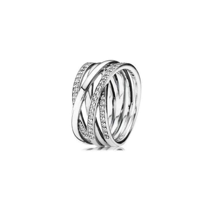 925 Silver Round Crystal Ring Heart Wishbone Engagement Wedding Rings