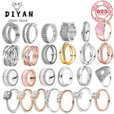 925 Silver Round Crystal Ring Heart Wishbone Engagement Wedding Rings