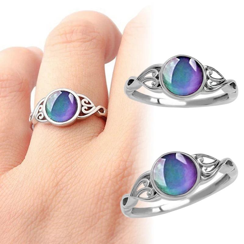 925 Silver Oval Mood Temperature Change Ring For Women