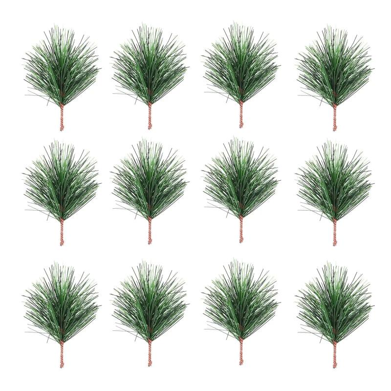 24pcs Artificial Green Pine Branches for DIY Garland Wreath Christmas Xmas