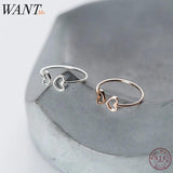 925 Silver Adjustable Hollow Love Heart Rings for Women