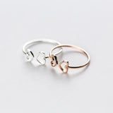 925 Silver Adjustable Hollow Love Heart Rings for Women