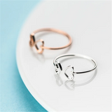925 Silver Adjustable Hollow Love Heart Rings for Women