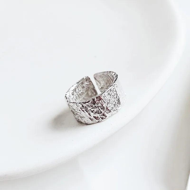925 Silver Wide Rings Vintage Couples Irregular Texture Jewelry