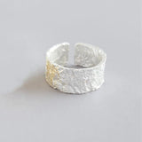 925 Silver Wide Rings Vintage Couples Irregular Texture Jewelry