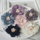 10PCS Chiffon Flowers Rhinestone Hair Accessories DIY Wedding Dress Home Decor