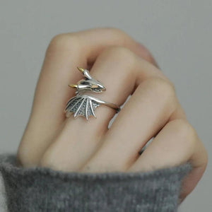 925 Silver Wing Dragon Punk Ring for Women Girl
