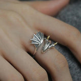 925 Silver Wing Dragon Punk Ring for Women Girl