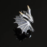 925 Silver Wing Dragon Punk Ring for Women Girl