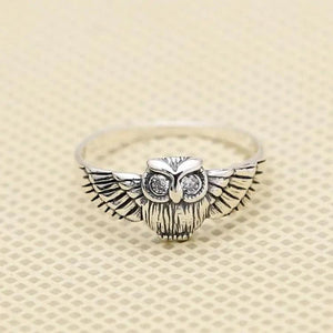 925 Silver Owl Zircon Ring Adjustable Size Vintage Style RG6829