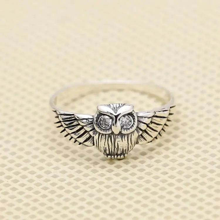 925 Silver Owl Zircon Ring Adjustable Size Vintage Style RG6829