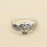 925 Silver Owl Zircon Ring Adjustable Size Vintage Style RG6829