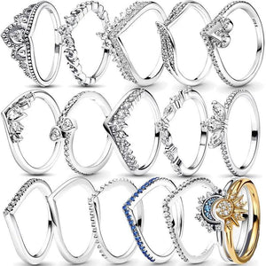 925 Silver Princess Crown Heart CZ Ring - Engagement Anniversary Gift