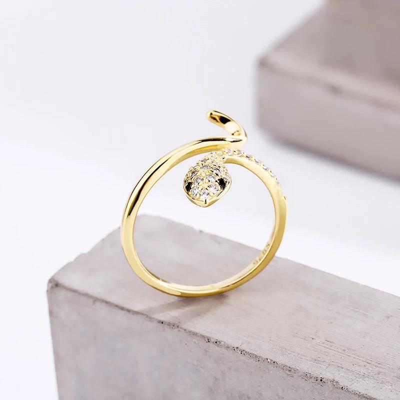 925 Silver Antique Zircon Snake Resizable Ring Women Jewelry