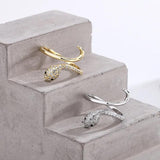 925 Silver Antique Zircon Snake Resizable Ring Women Jewelry