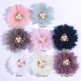 10Pcs 6.5CM Pearl Center DIY Fabric Flowers Hair Accessories Dress Decoration