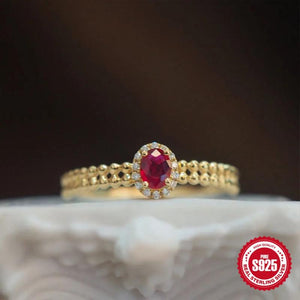 Adjustable S925 Silver Ruby Zircon Gold-Plated Open Ring
