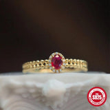 Adjustable S925 Silver Ruby Zircon Gold-Plated Open Ring
