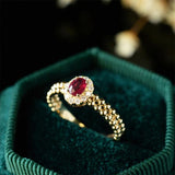 Adjustable S925 Silver Ruby Zircon Gold-Plated Open Ring