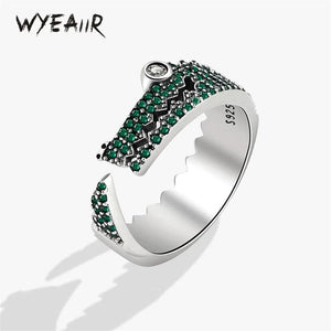 Green Zircon Crocodile 925 Silver Resizable Ring For Women
