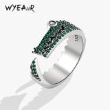 Green Zircon Crocodile 925 Silver Resizable Ring For Women
