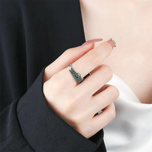 Green Zircon Crocodile 925 Silver Resizable Ring For Women