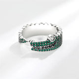 Green Zircon Crocodile 925 Silver Resizable Ring For Women
