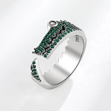 Green Zircon Crocodile 925 Silver Resizable Ring For Women