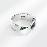 Green Zircon Crocodile 925 Silver Resizable Ring For Women