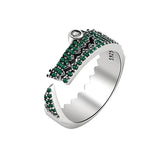 Green Zircon Crocodile 925 Silver Resizable Ring For Women