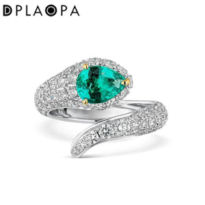 925 Silver Snake Green Ring Women Fine Jewelry Rock Punk Adjustable