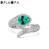 925 Silver Snake Green Ring Women Fine Jewelry Rock Punk Adjustable