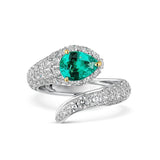 925 Silver Snake Green Ring Women Fine Jewelry Rock Punk Adjustable