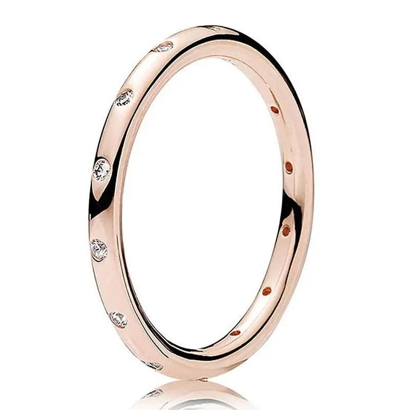 925 Silver Rose Droplet Stack Crystal Ring Women Wedding Party Jewelry