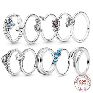 925 Sterling Silver Bow Mouse Crown Heart Ring for Women