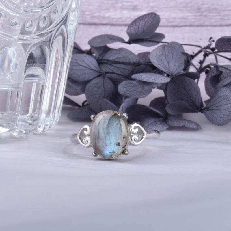 Labradorite Sea Wave MoonLight Ring Vintage Jewelry Gift for Women