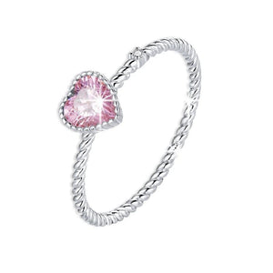 925 Silver Pink Love CZ Eternity Rings For Women BSR157