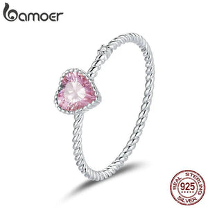 925 Silver Pink Love CZ Eternity Rings For Women BSR157