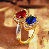 Vintage 18K Double Lab Ruby Sapphire Gemstone Resizable Rings Ladies Wedding Par