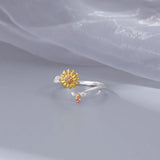 925 Silver Spinning Fidget Rings CZ Sunflower Bee Anxiety Rotating Jewelry