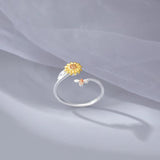 925 Silver Spinning Fidget Rings CZ Sunflower Bee Anxiety Rotating Jewelry