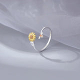 925 Silver Spinning Fidget Rings CZ Sunflower Bee Anxiety Rotating Jewelry
