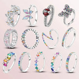 925 Silver Sparkling Ring With Rainbow Gem, Ladybug Charm Collection
