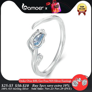 925 Silver Tulip Opening Ring Flower & Vine Adjustable Romantic Jewelry