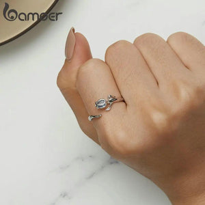 925 Silver Tulip Opening Ring Flower & Vine Adjustable Romantic Jewelry