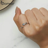 925 Silver Tulip Opening Ring Flower & Vine Adjustable Romantic Jewelry
