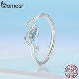 925 Silver Tulip Opening Ring Flower & Vine Adjustable Romantic Jewelry