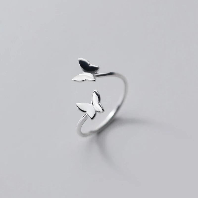 925 Silver Butterfly Ring Adjustable Women Fine Jewelry