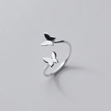 925 Silver Butterfly Ring Adjustable Women Fine Jewelry